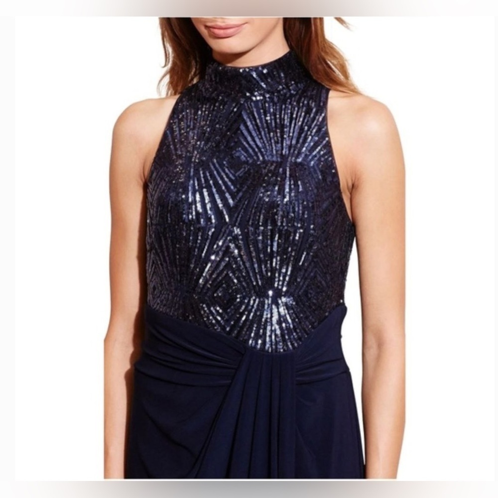 NEW Ralph Lauren blue navy Maxi dress sequin formal gown - Picture 2 of 6